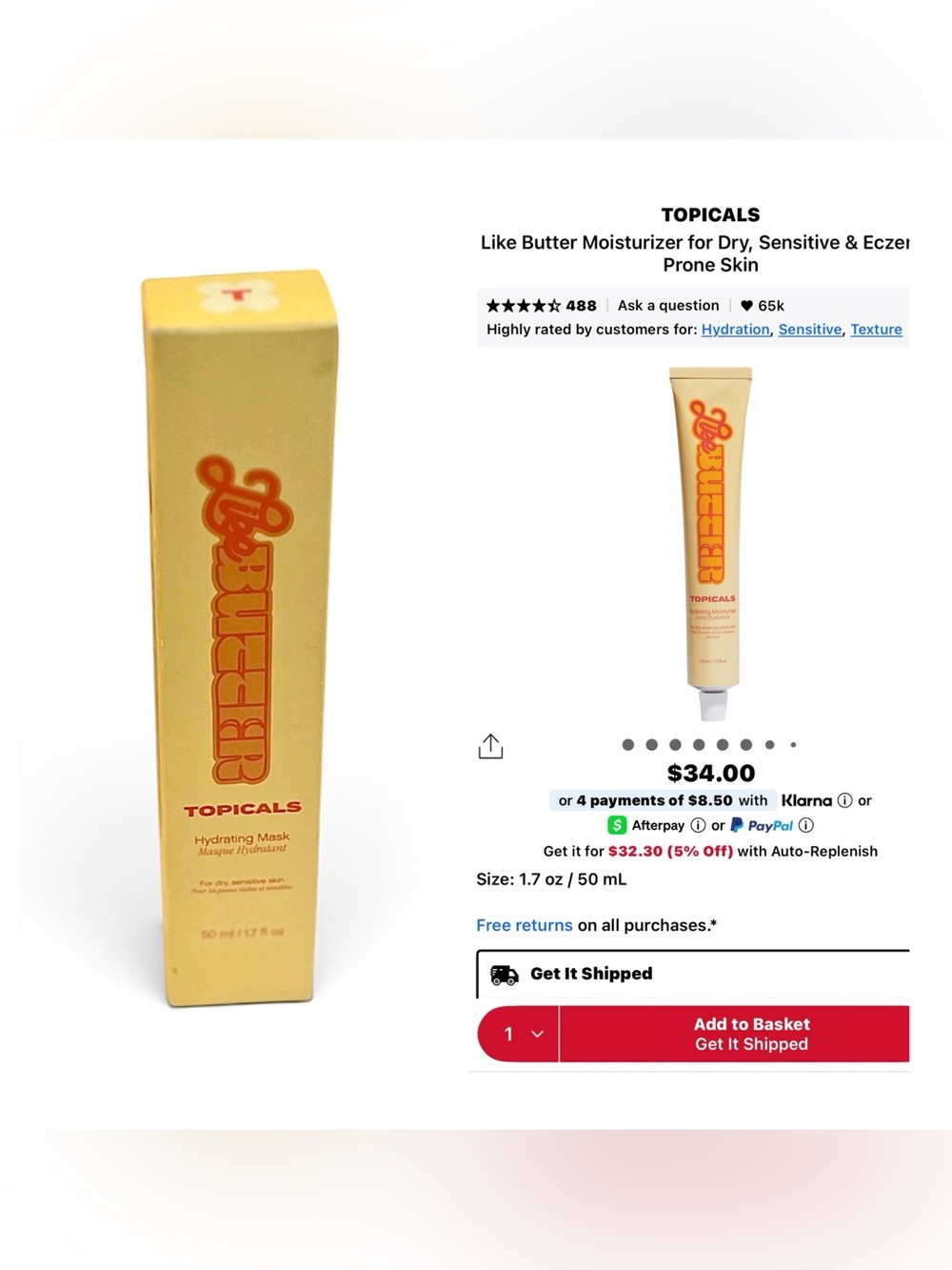 Topicals Like Butter Hydrating Mask for Dry Sensitive & Eczema Prone Skin(50 ml)
